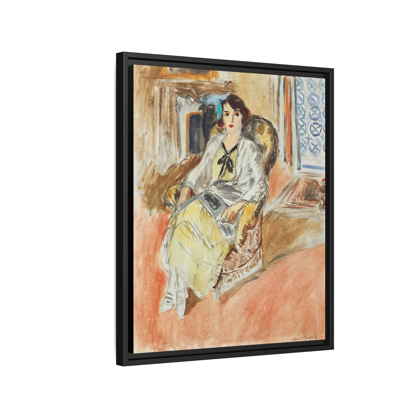 Jeune fille assise, robe jaune (1921-1922) by Henri Matisse / Toile encadrée sur caisse américaine