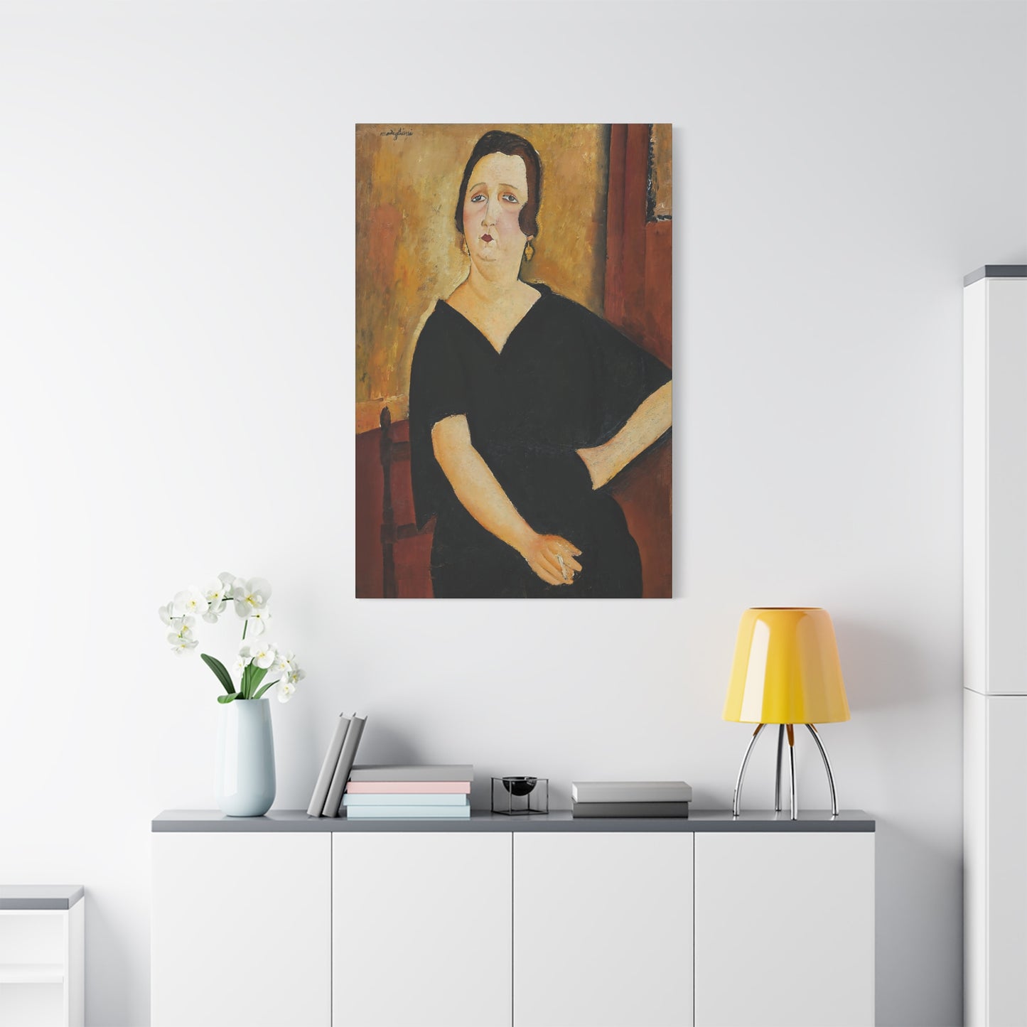 Woman with Cigarette (1918) by Amedeo Modigliani / Reproduction Fine Art sur Toile / Flanc Large Epaisseur 3.2 cm - 1.25 inch