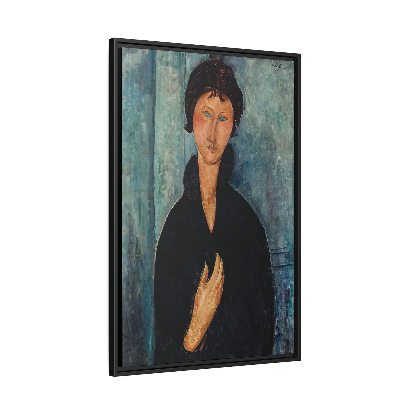 Femme aux yeux bleus (1918) by Amedeo Modigliani / Toile encadrée sur caisse américaine