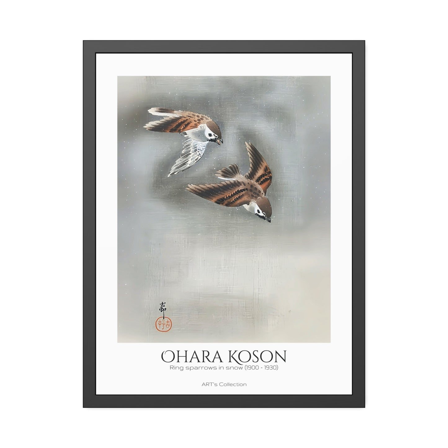 Ring sparrows in snow (1900-1930) by Ohara Koson / Affiche Encadrée série ART's Collection