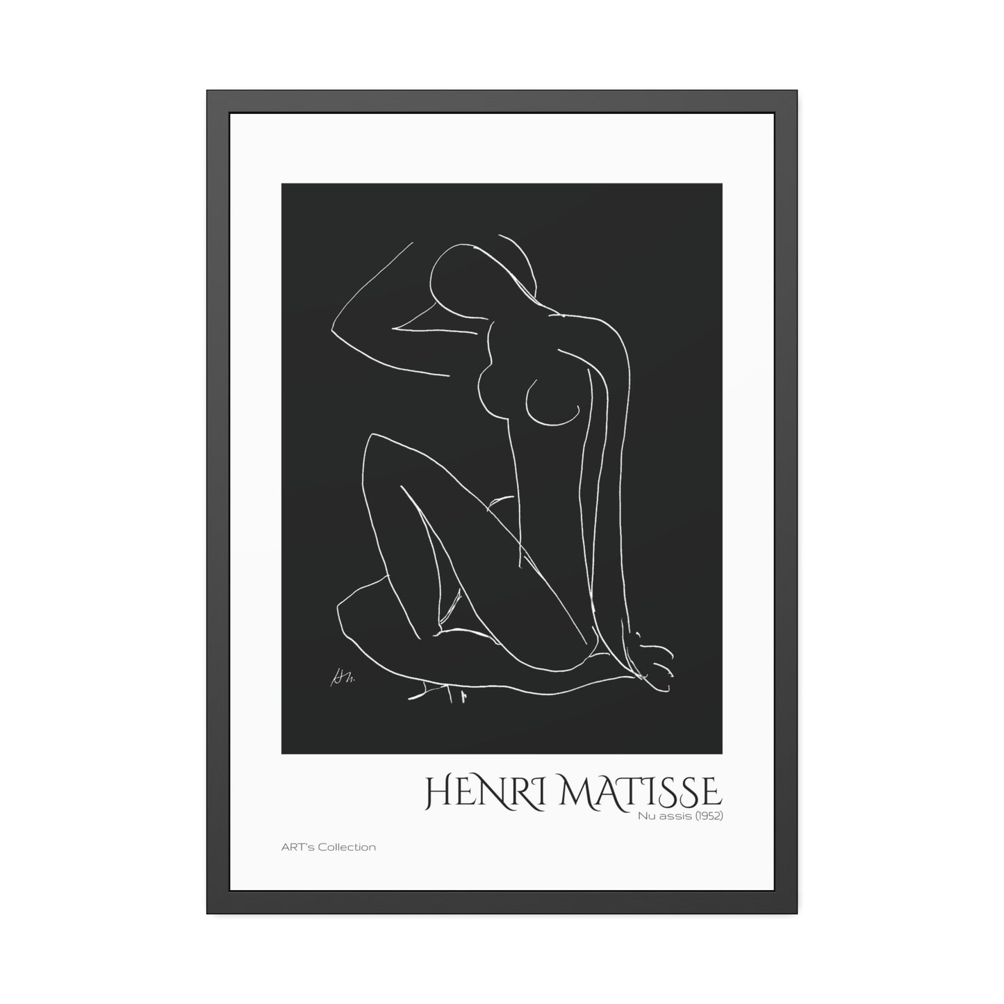 Nu assis (1952) by Henri Matisse version noire et blanche/ Affiche Encadrée série ART's Collection