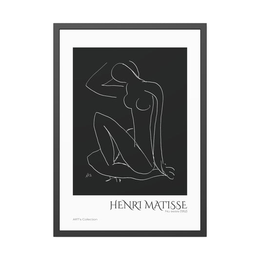 Nu assis (1952) by Henri Matisse version noire et blanche/ Affiche Encadrée série ART's Collection