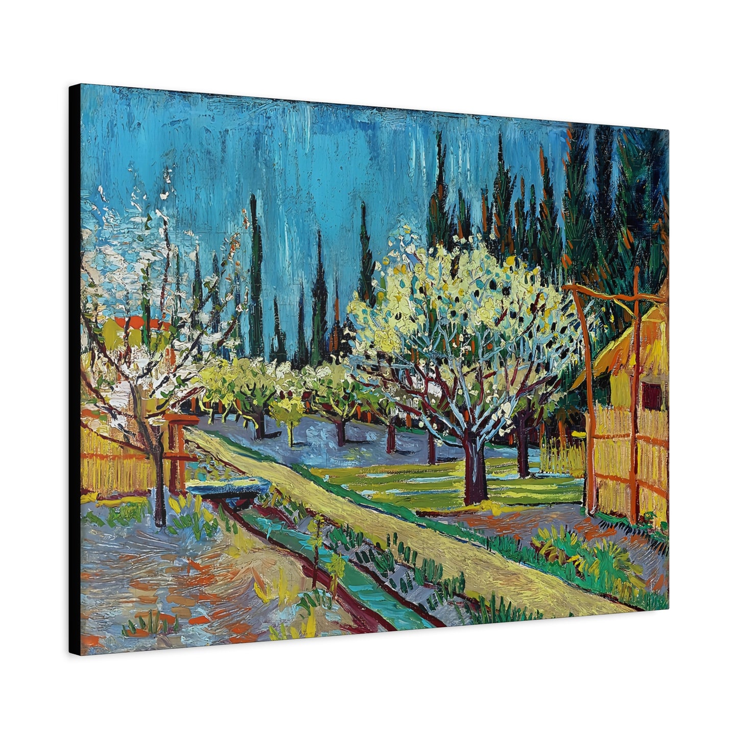 Orchard Bordered by Cypresses (1888) by Vincent van Gogh / Reproduction Fine Art sur Toile / Epaisseur 3,2cm - 1'25 po