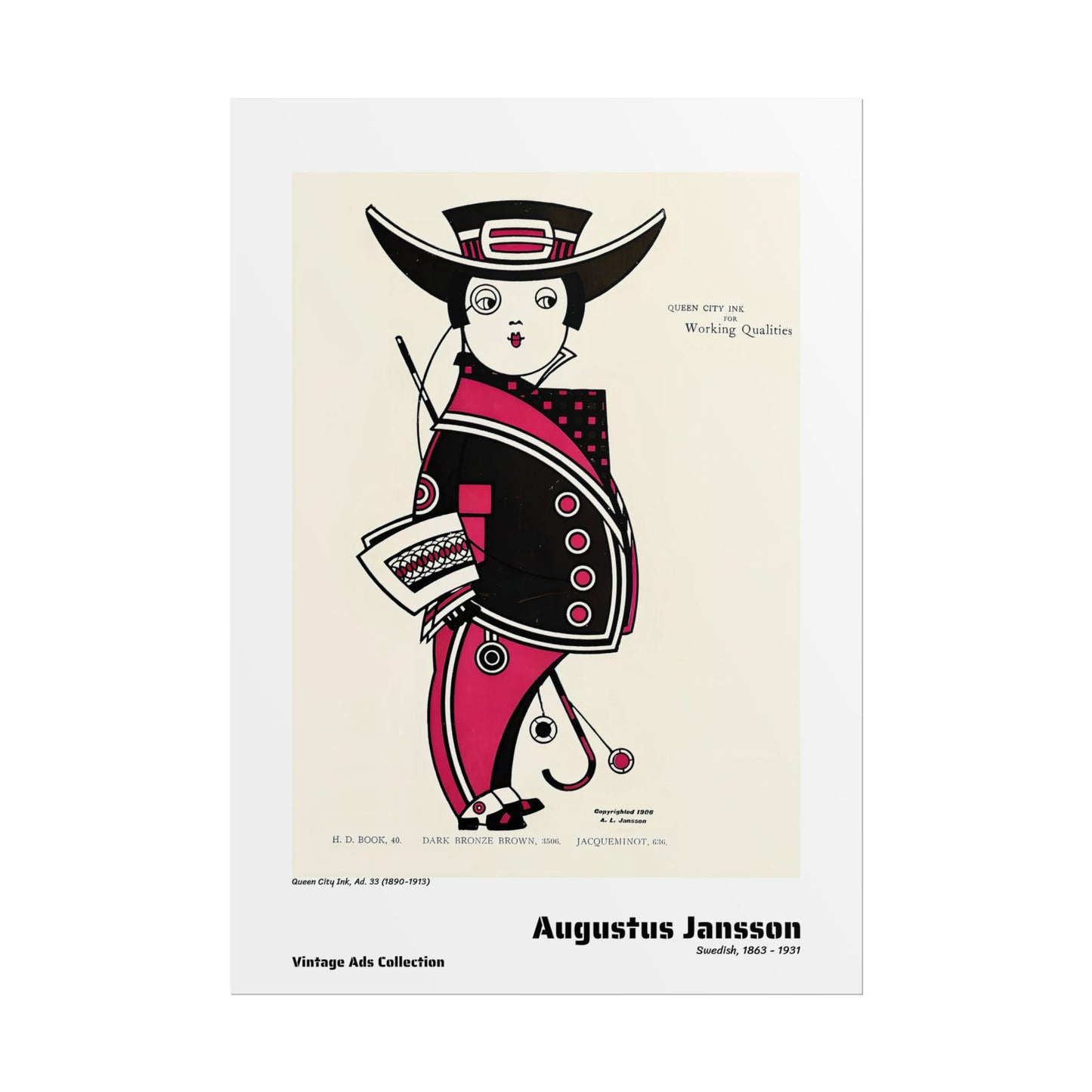 Queen City Ink, Ad. 33 (1890-1913) by Augustus Jansson / Affiche imprimée - Série Vintage Ads Collection