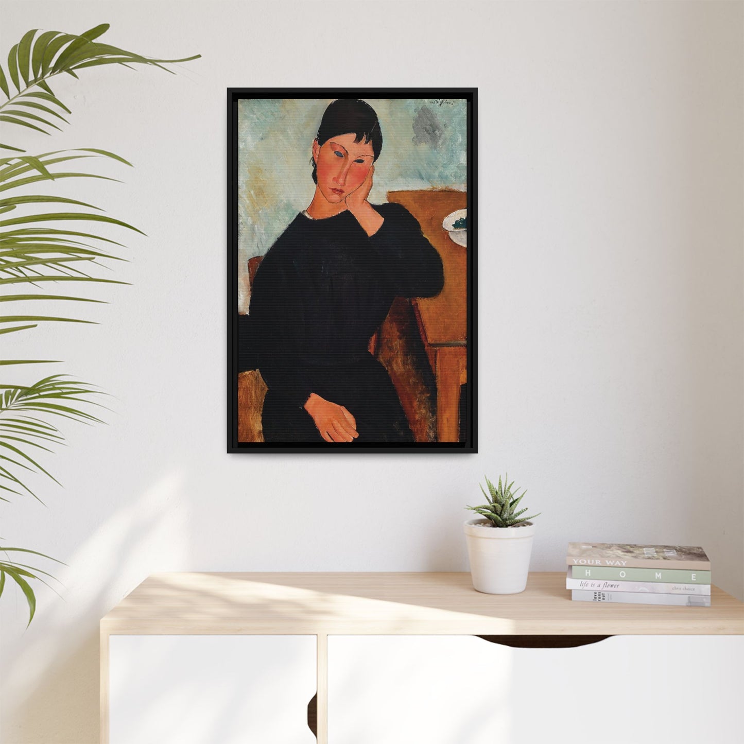 Elvira Resting at a Table (1919) by Amedeo Modigliani / Toile encadrée sur caisse américaine