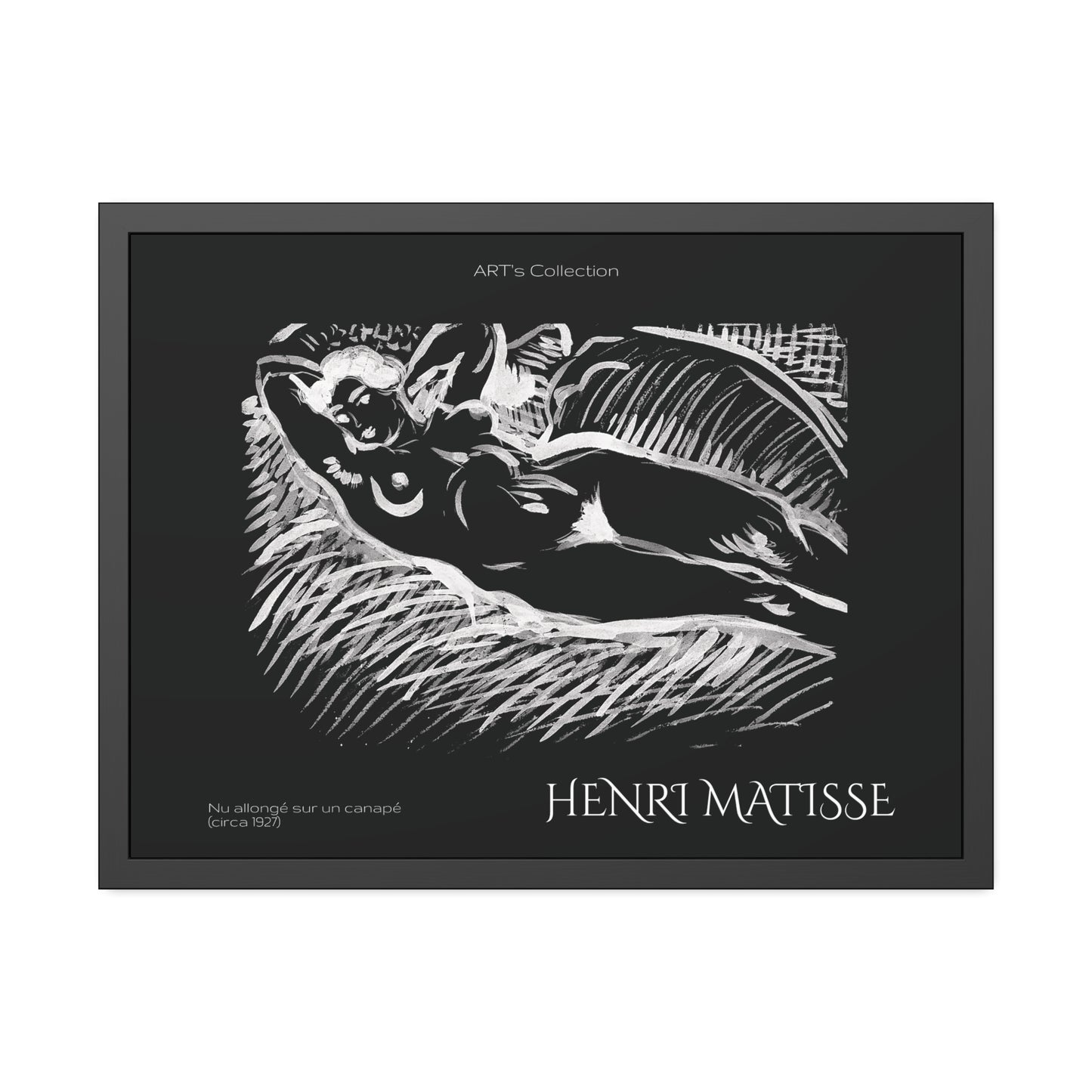 Nu allongé sur un canapé (circa 1927) black édition by Henry Matisse / Affiche Encadrée série ART's Collection