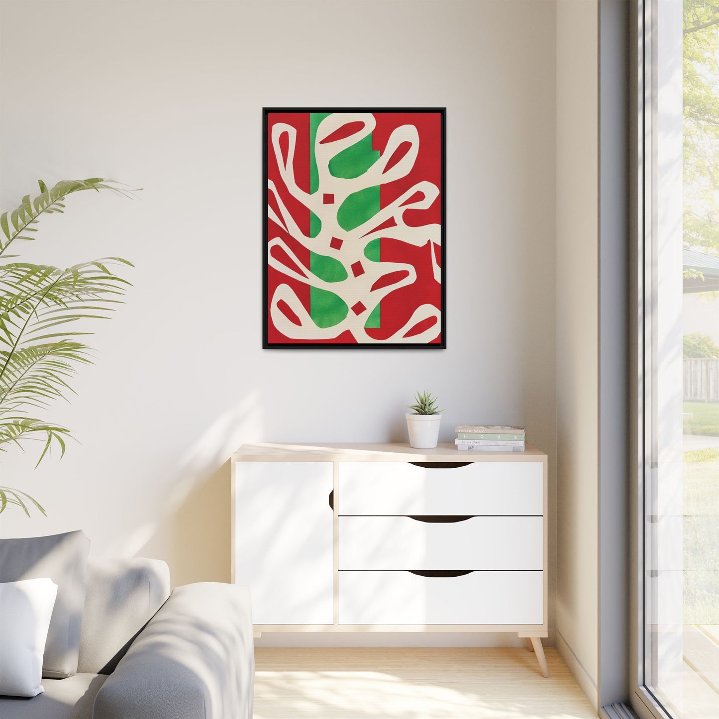 Henri Matisse / Algue blanche sur fond rouge et vert (1947) / Toile encadrée sur caisse américaine