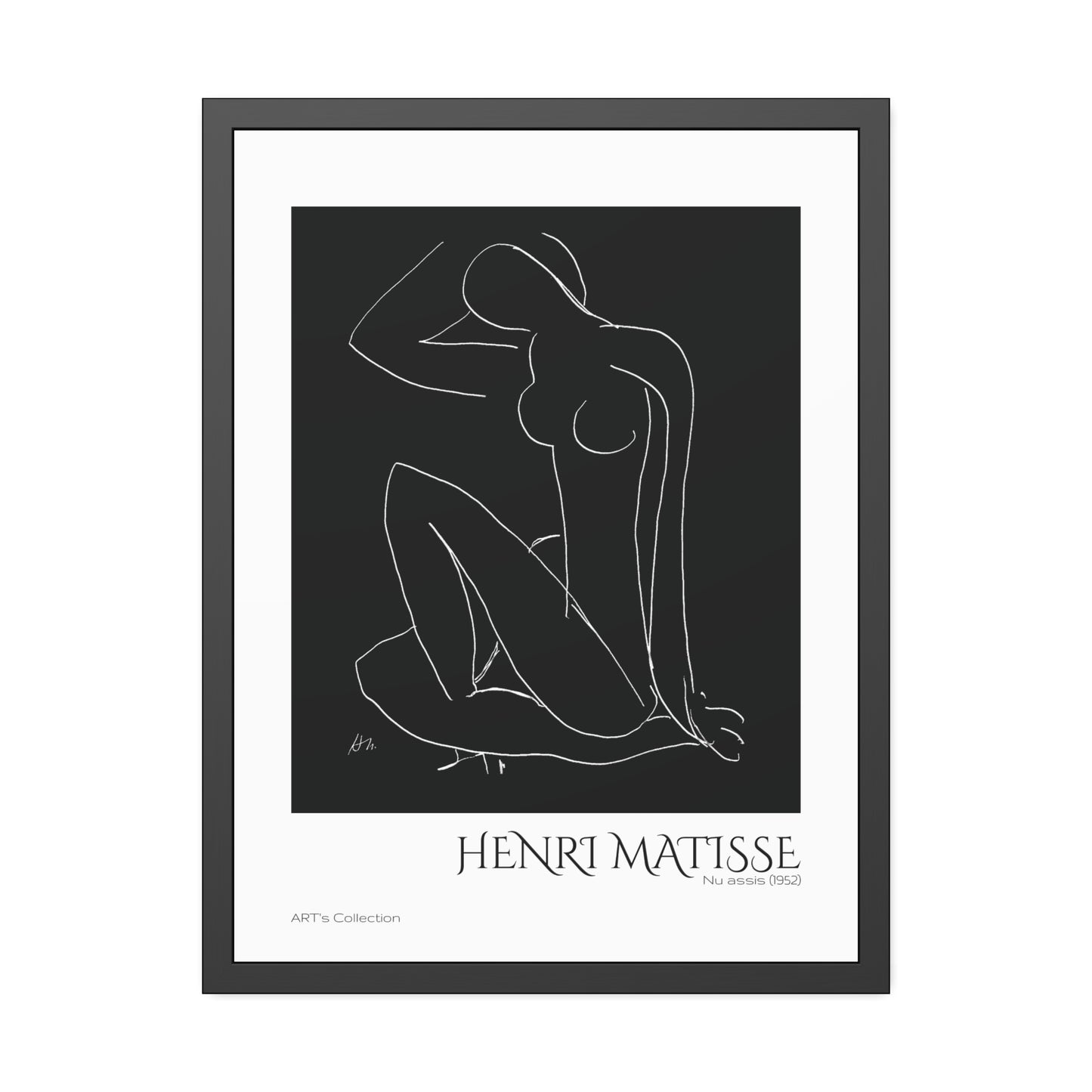 Nu assis (1952) by Henri Matisse version noire et blanche/ Affiche Encadrée série ART's Collection