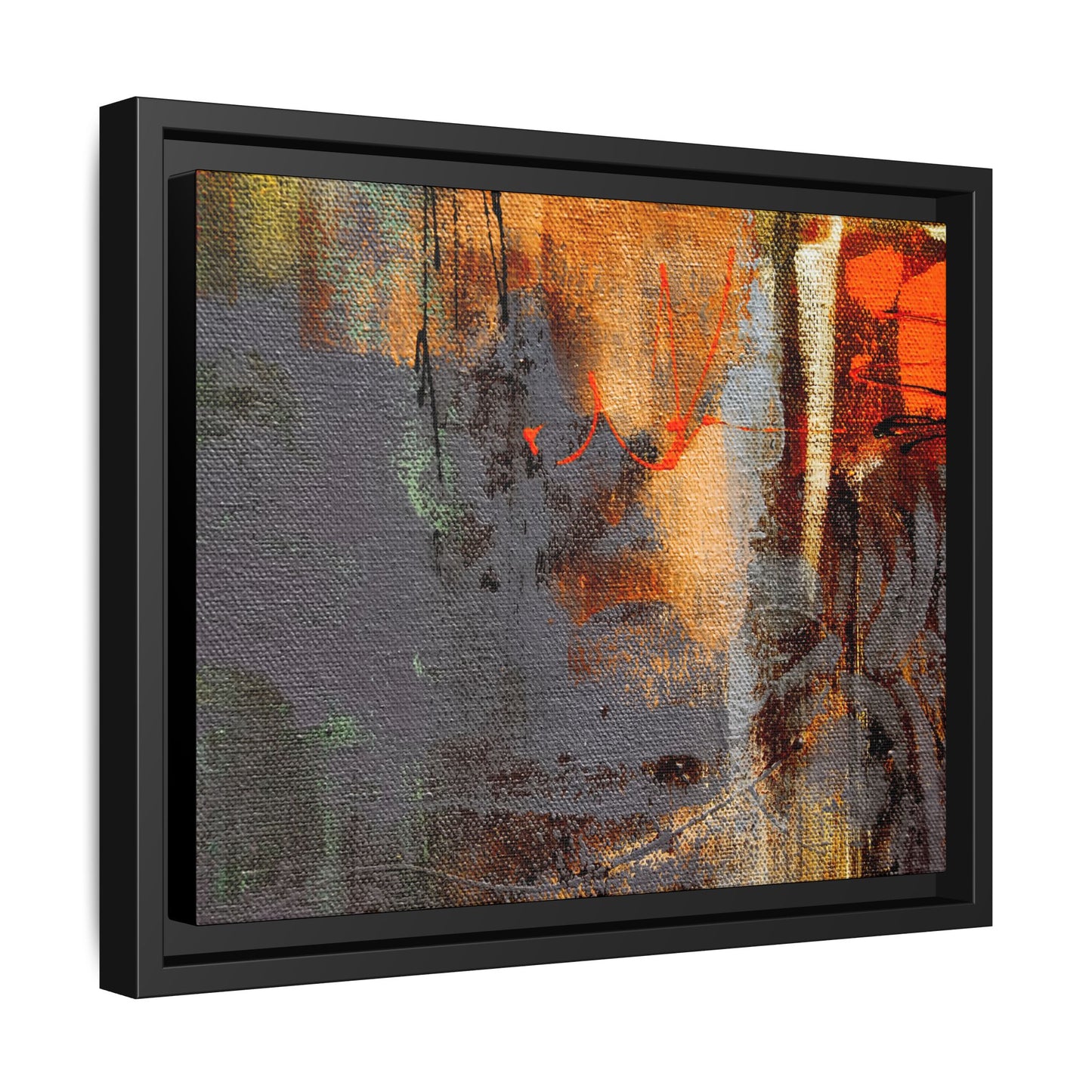 Tableau Beaux Arts Anthracite & Orange "Série Sign Collections" / Toile encadrée sur caisse américaine
