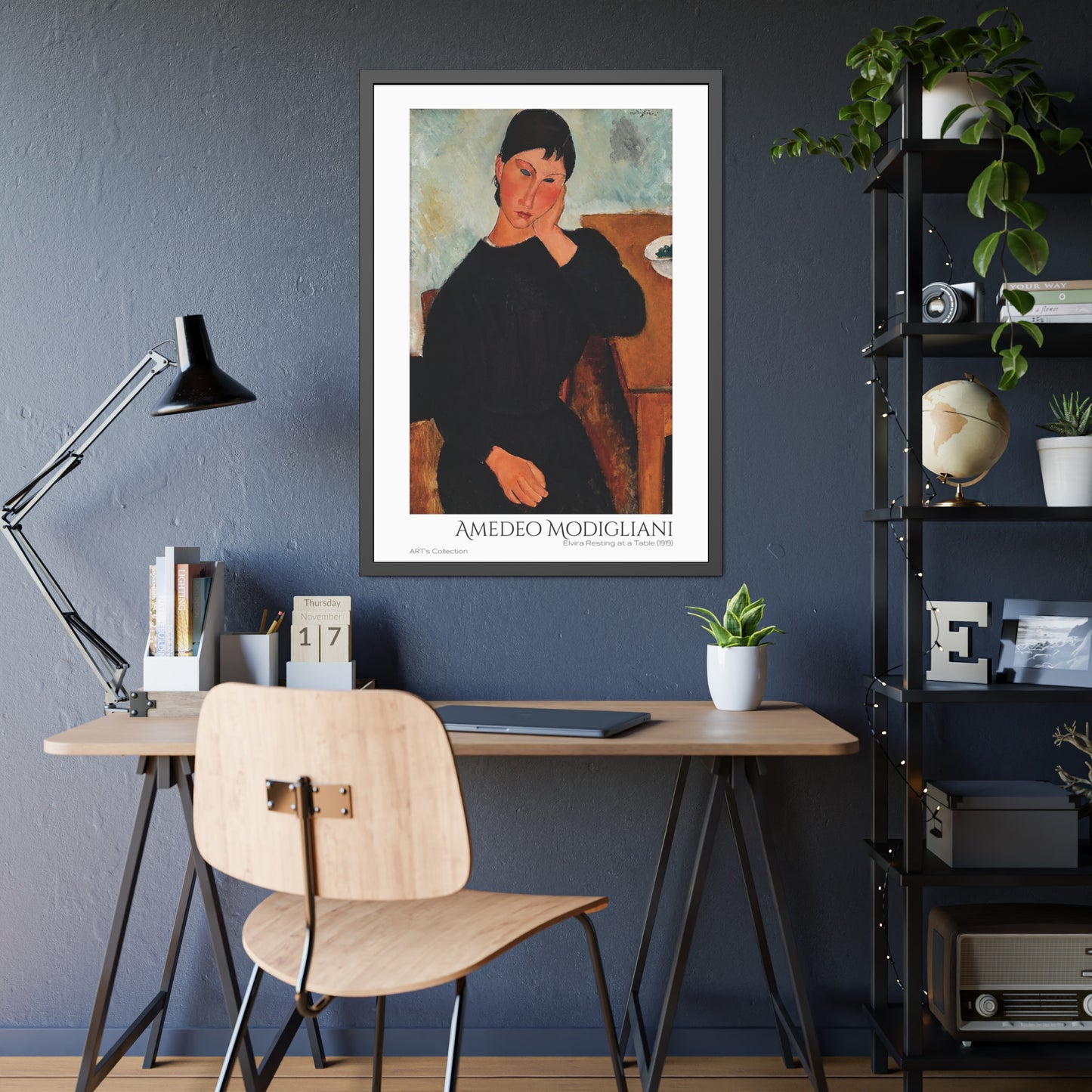 Elvira Resting at a Table (1919) by Amedeo Modigliani / Affiche Encadrée série ART's Collection