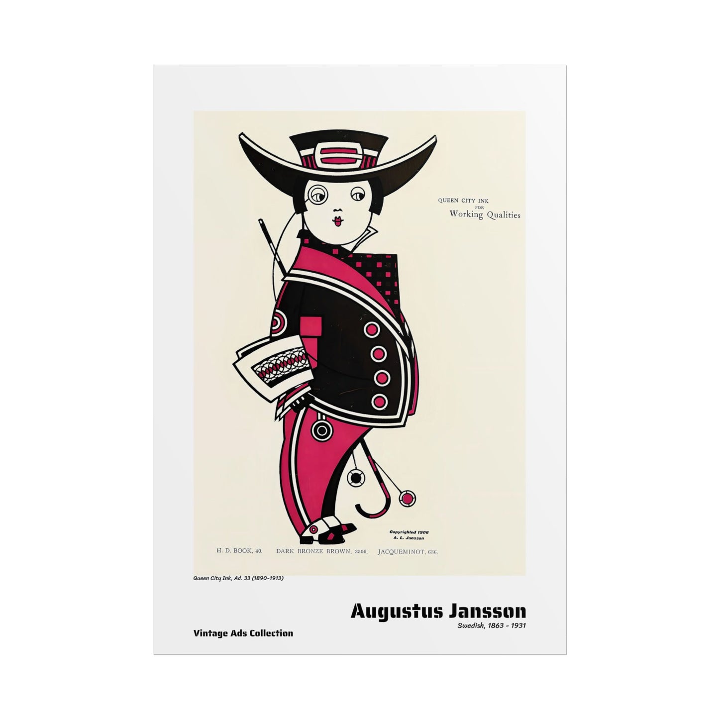 Queen City Ink, Ad. 33 (1890-1913) by Augustus Jansson / Affiche imprimée - Série Vintage Ads Collection