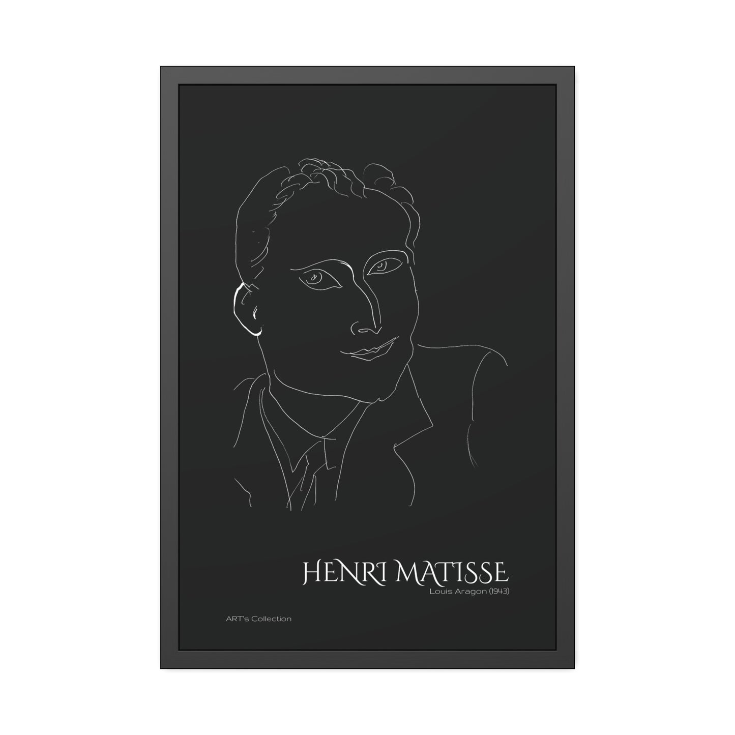 Louis Aragon (1943) black édition by Henri Matisse / Affiche Encadrée série ART's Collection