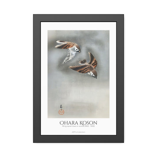 Ring sparrows in snow (1900-1930) by Ohara Koson / Affiche Encadrée série ART's Collection