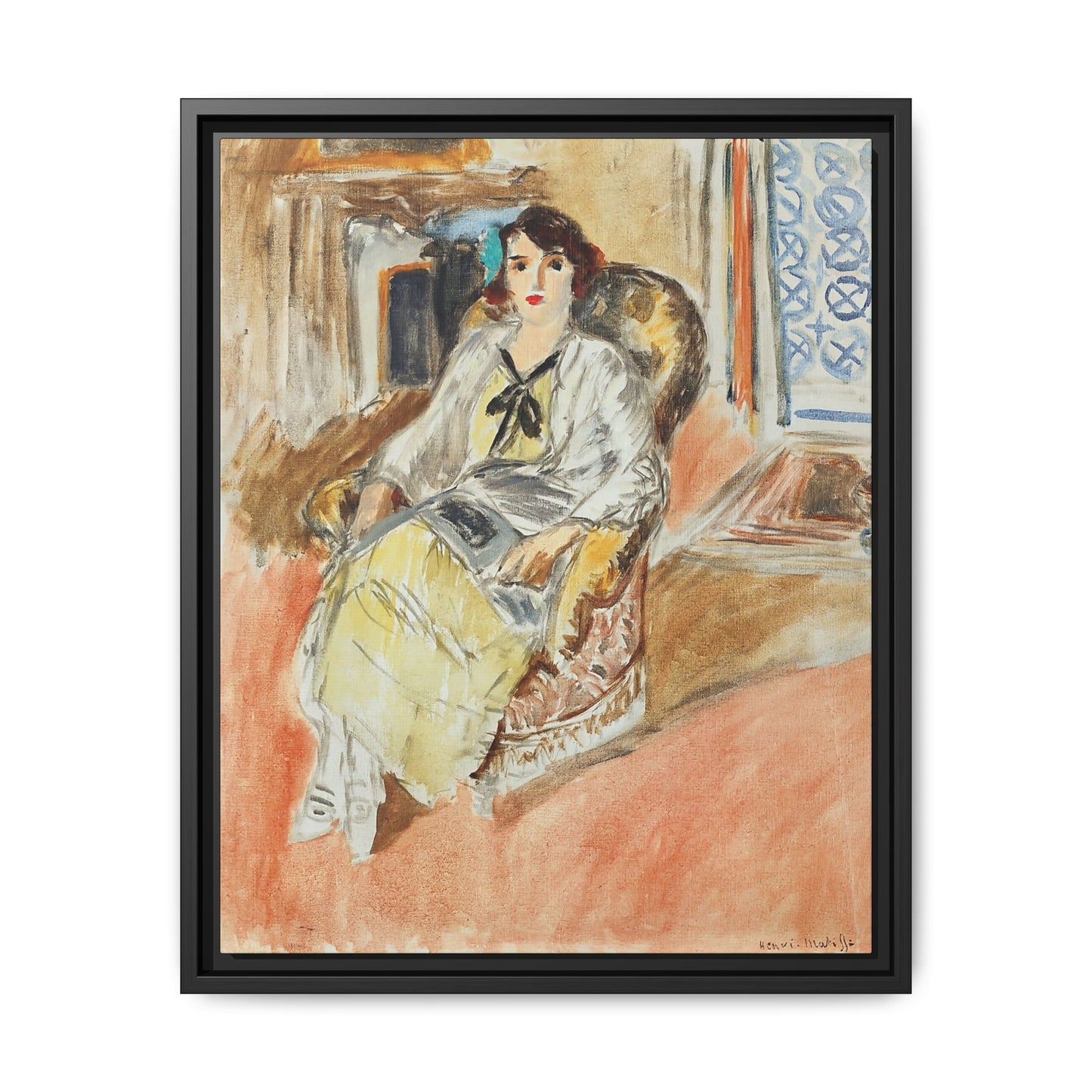Jeune fille assise, robe jaune (1921-1922) by Henri Matisse / Toile encadrée sur caisse américaine