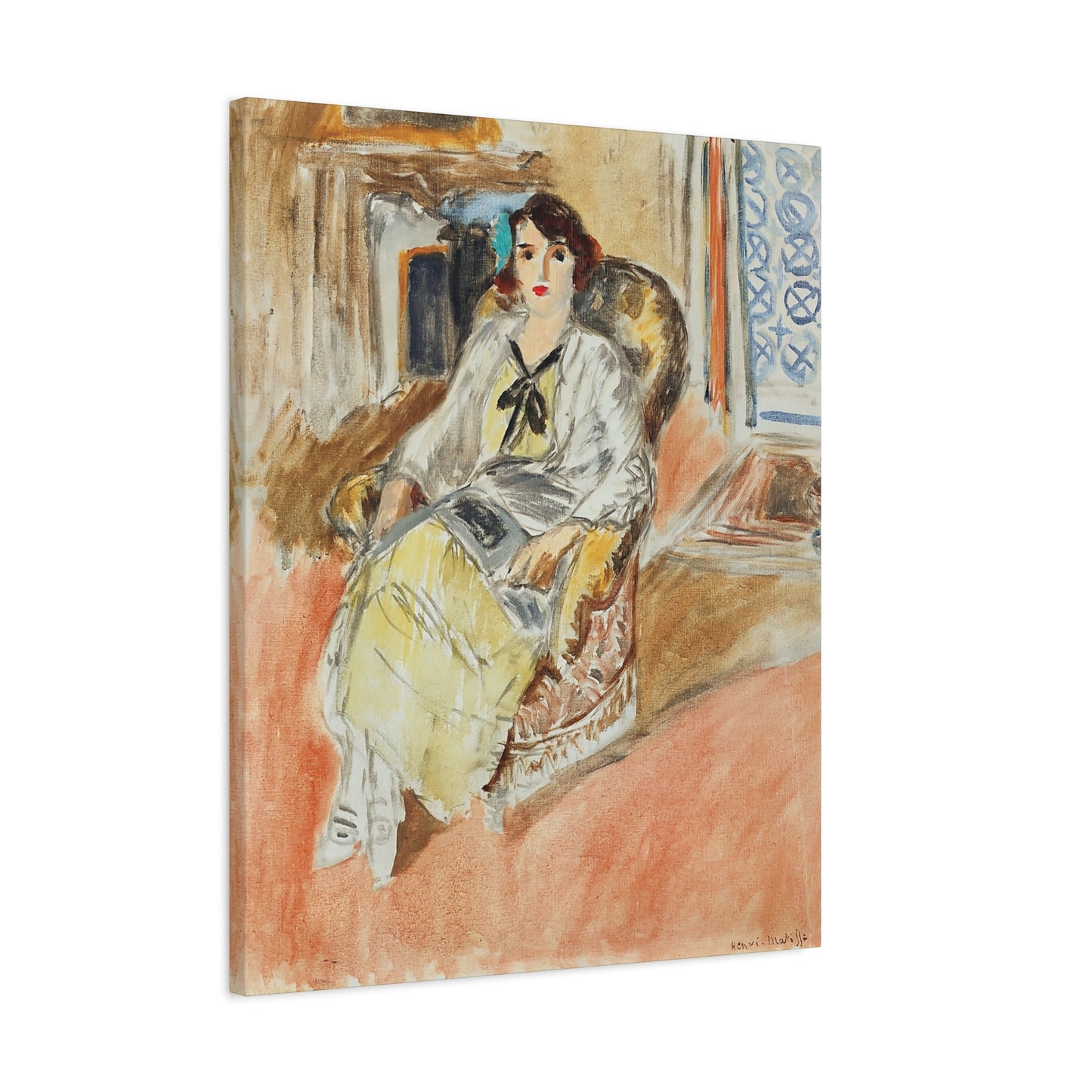 Jeune fille assise, robe jaune (1921-1922) by Henri Matisse / Reproduction Fine Art sur Toile / Epaisseur 3.2 cm - 1.25 inch
