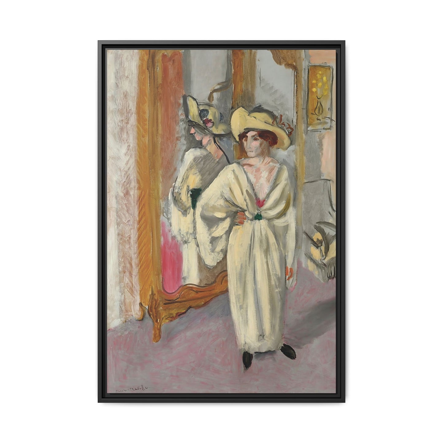 Femme en blanc debout devant une glace (1918-1919) by Henri Matisse / Toile encadrée sur caisse américaine