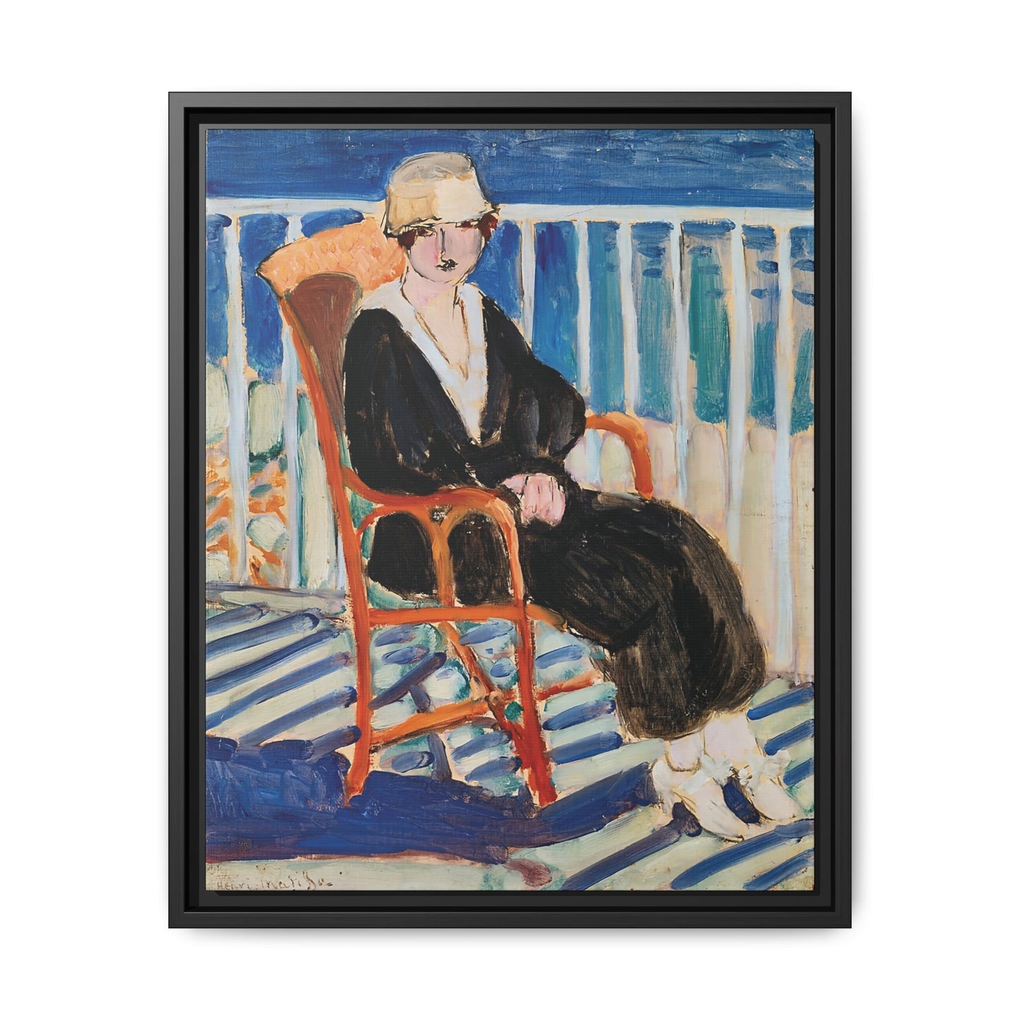 Jeune fille au balcon sur la mer (1918) by Henri Matisse / Toile encadrée sur caisse américaine