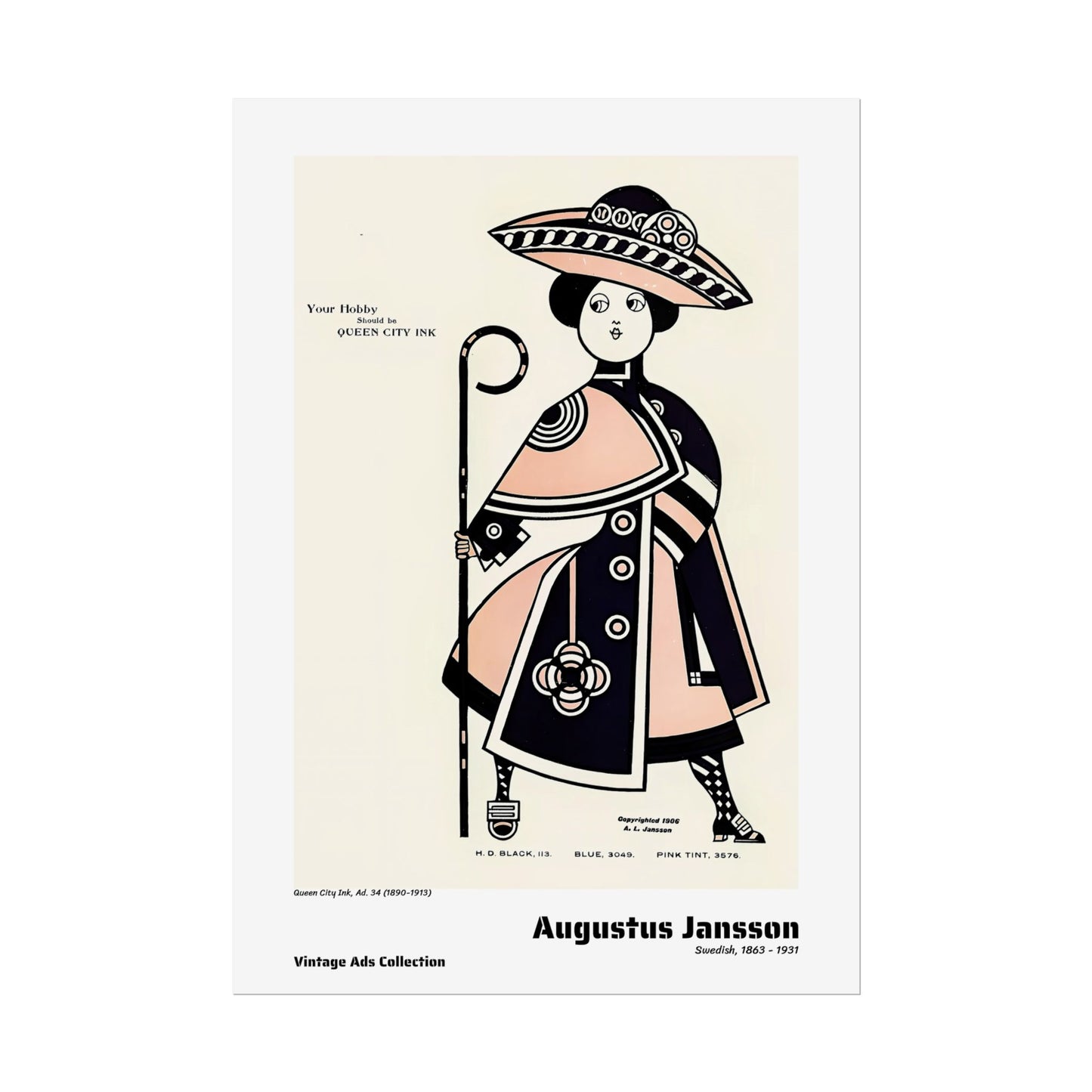 Queen City Ink, Ad. 34 (1890-1913) by Augustus Jansson / Affiche imprimée - Série Vintage Ads Collection