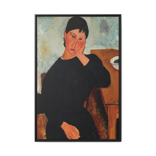 Elvira Resting at a Table (1919) by Amedeo Modigliani / Toile encadrée sur caisse américaine