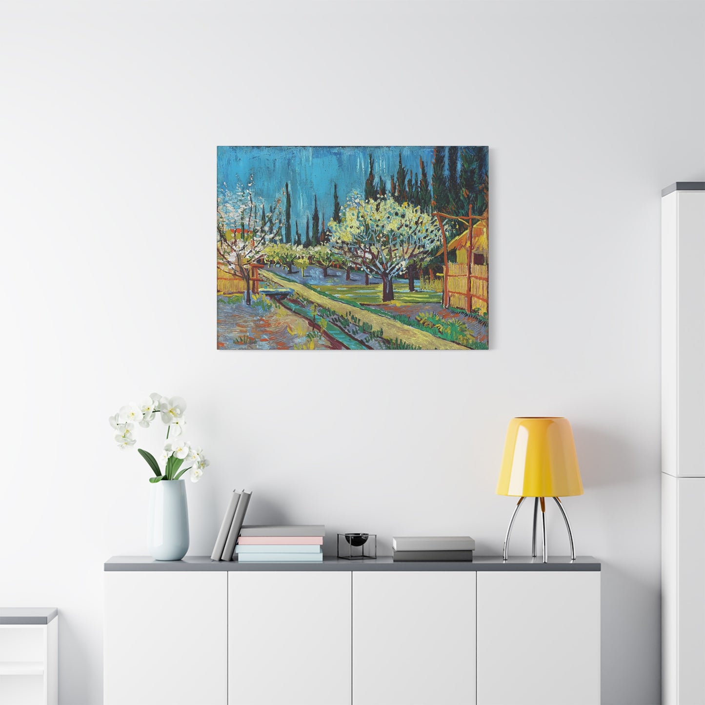 Orchard Bordered by Cypresses (1888) by Vincent van Gogh / Reproduction Fine Art sur Toile / Epaisseur 3,2cm - 1'25 po
