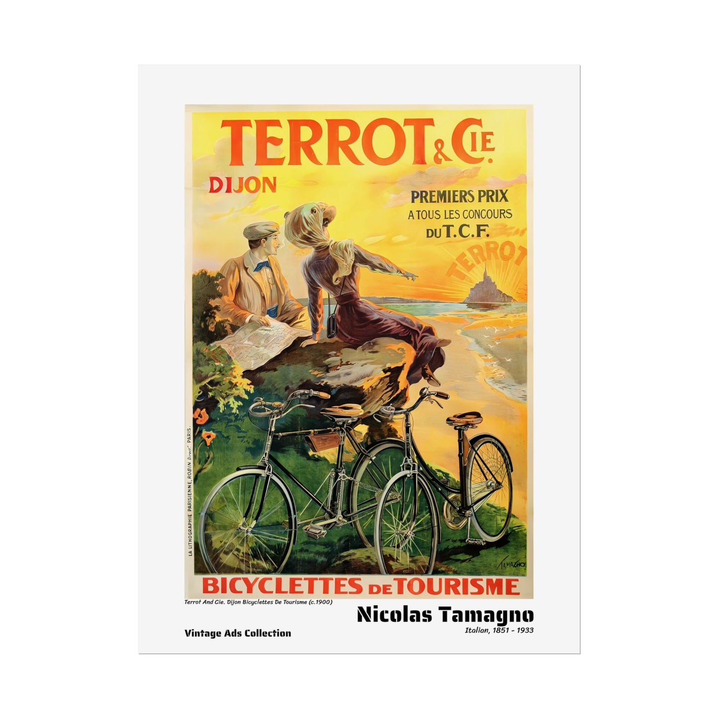 Terrot And Cie. Dijon Bicyclettes De Tourisme (c.1900) by Nicolas Tamagno / Affiche imprimée - Série Vintage Ads Collection