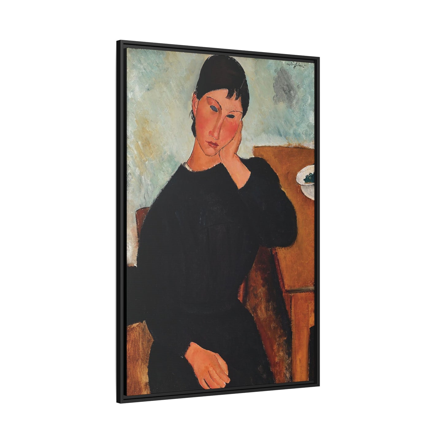 Elvira Resting at a Table (1919) by Amedeo Modigliani / Toile encadrée sur caisse américaine