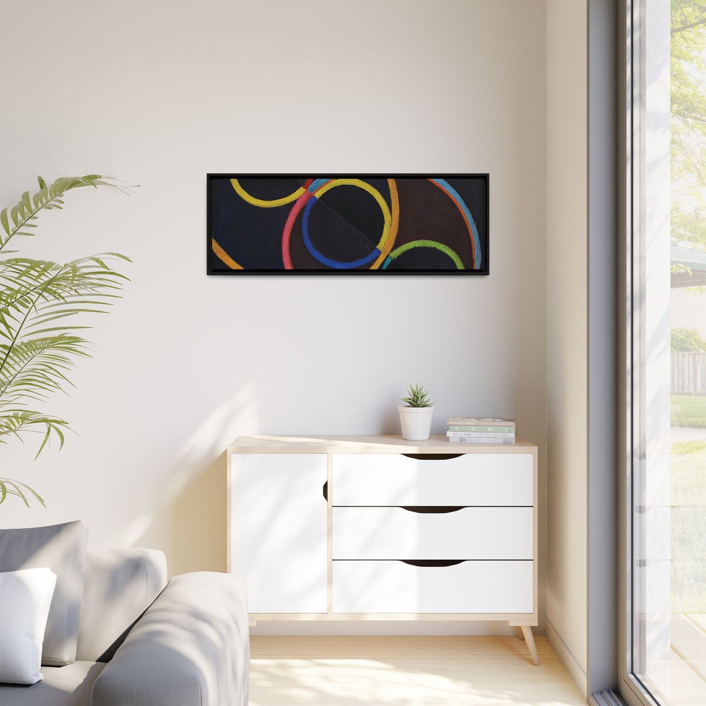 Relief noir avec des cercles de couleur by Robert Delaunay / Toile encadrée sur caisse américaine