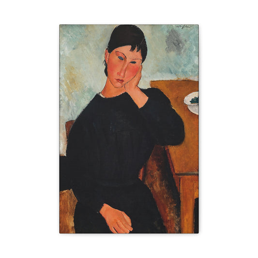 Elvira Resting at a Table (1919) by Amedeo Modigliani / Reproduction Fine Art sur Toile / Flanc Large Epaisseur 3.2 cm - 1.25 inch