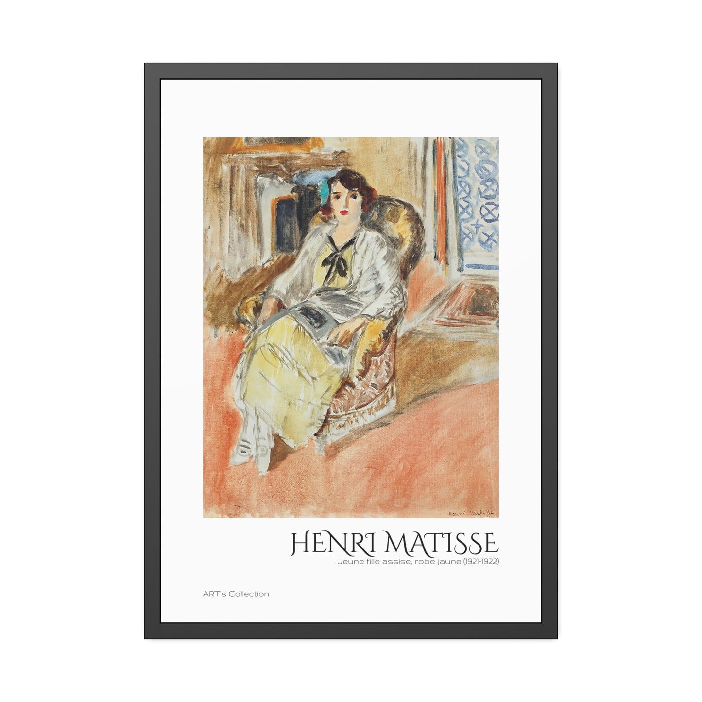 Jeune fille assise, robe jaune (1921-1922) by Henri Matisse / Affiche Encadrée série ART's Collection