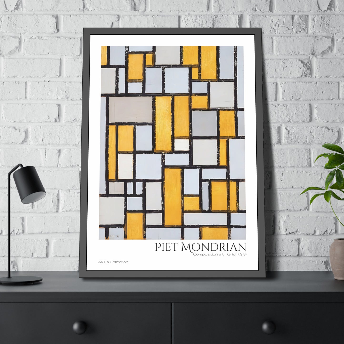 Composition with Grid 1 (1918) by Piet Mondrian / Affiche Encadrée série ART's Collection