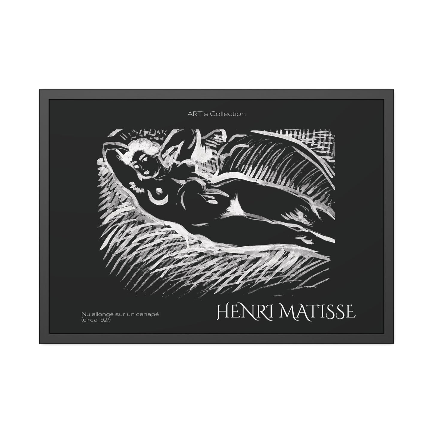 Nu allongé sur un canapé (circa 1927) black édition by Henry Matisse / Affiche Encadrée série ART's Collection