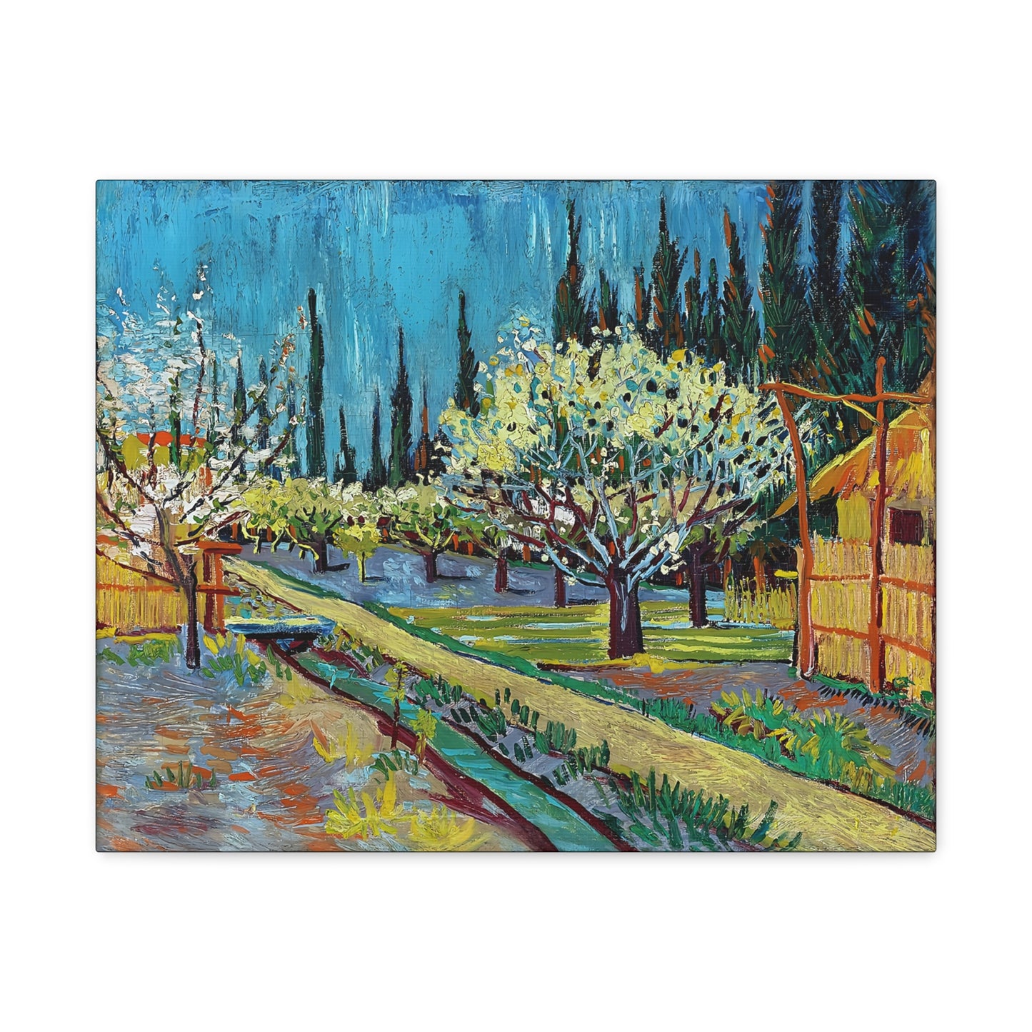 Orchard Bordered by Cypresses (1888) by Vincent van Gogh / Reproduction Fine Art sur Toile / Epaisseur 3,2cm - 1'25 po