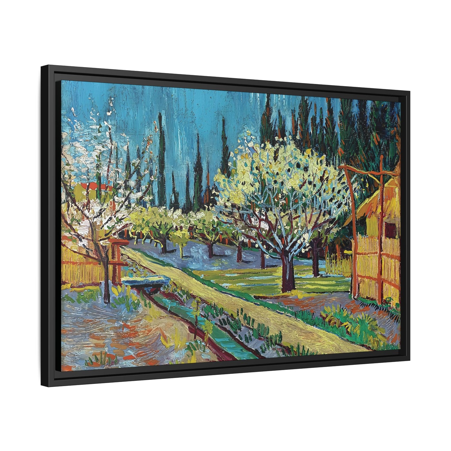 Orchard Bordered by Cypresses (1888) by Vincent van Gogh / Toile encadrée sur caisse américaine