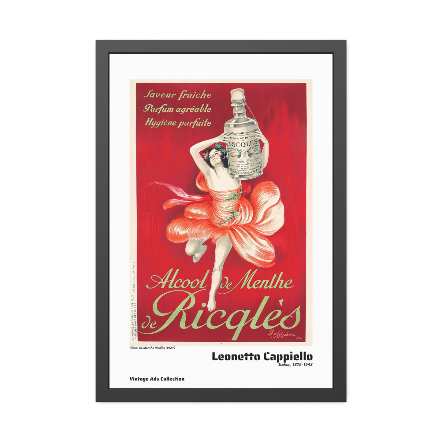 Alcool De Menthe Ricqlès (1924) by Leonetto Cappiello / Affiche Encadrée Série Vintage Ads Collection