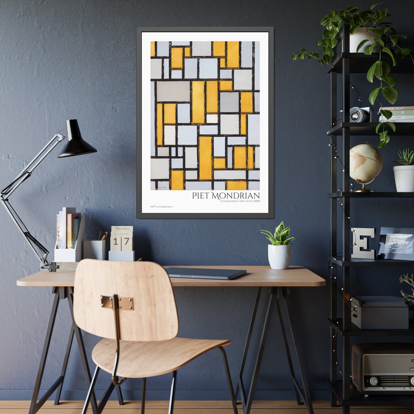 Composition with Grid 1 (1918) by Piet Mondrian / Affiche Encadrée série ART's Collection