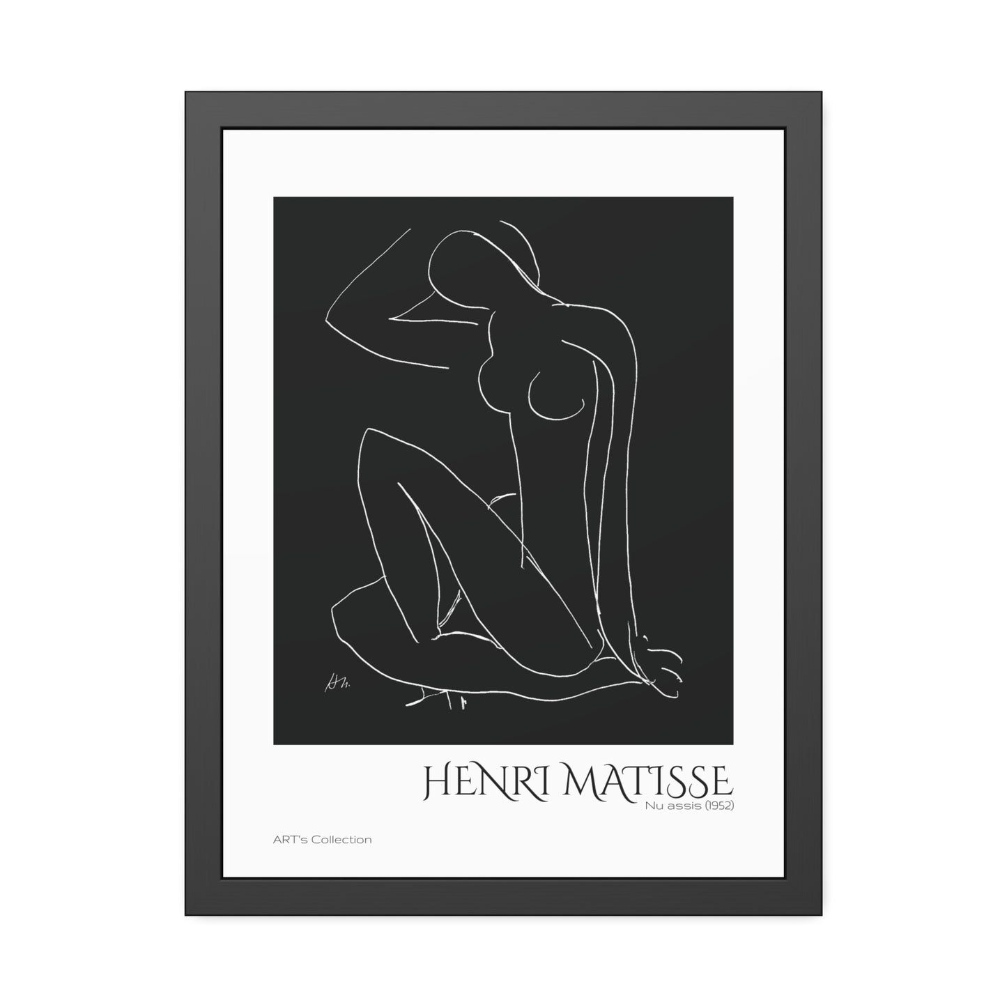 Nu assis (1952) by Henri Matisse version noire et blanche/ Affiche Encadrée série ART's Collection