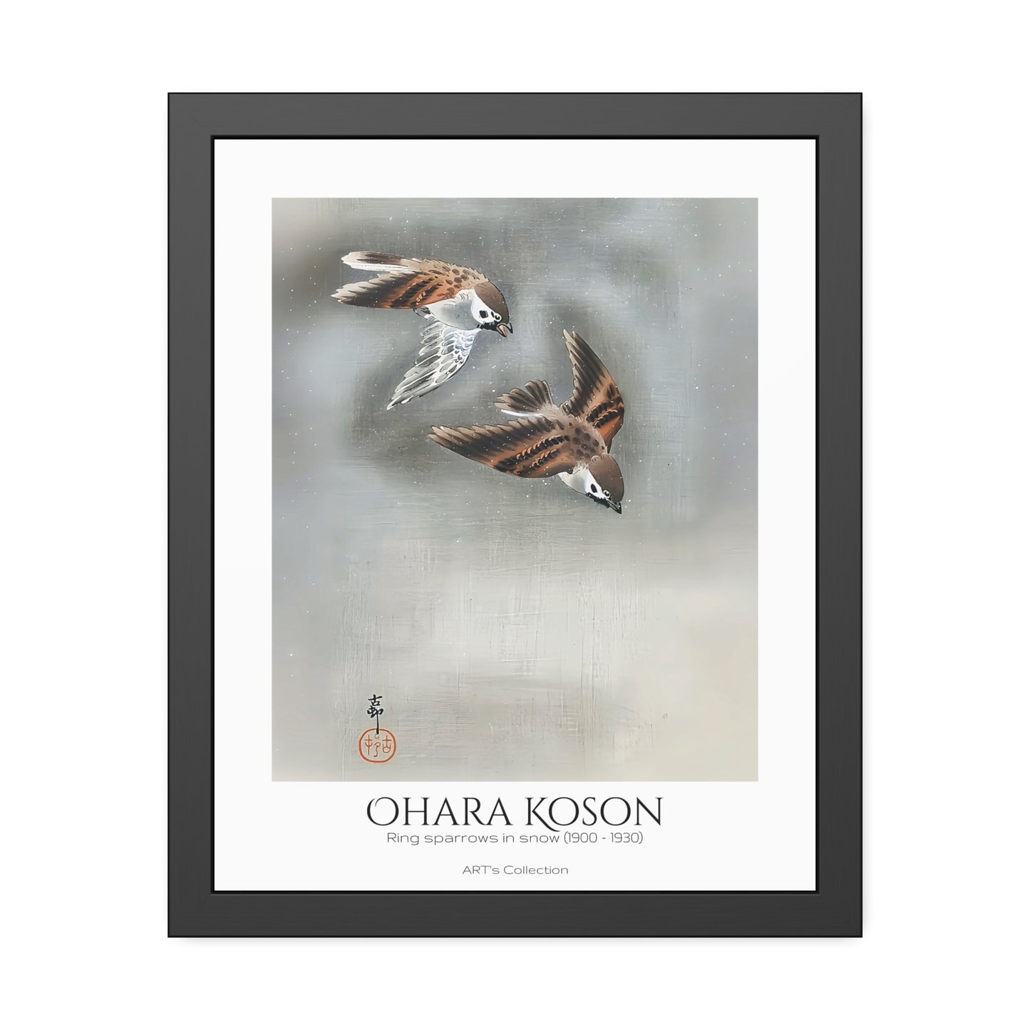Ring sparrows in snow (1900-1930) by Ohara Koson / Affiche Encadrée série ART's Collection