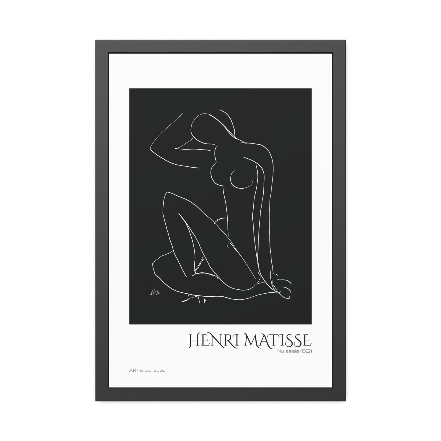 Nu assis (1952) by Henri Matisse version noire et blanche/ Affiche Encadrée série ART's Collection