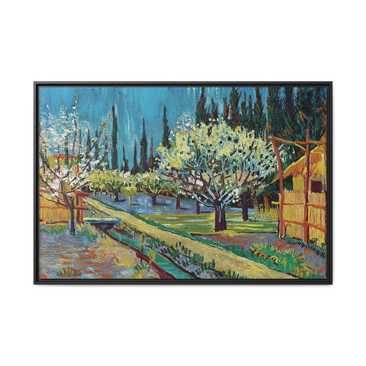 Orchard Bordered by Cypresses (1888) by Vincent van Gogh / Toile encadrée sur caisse américaine