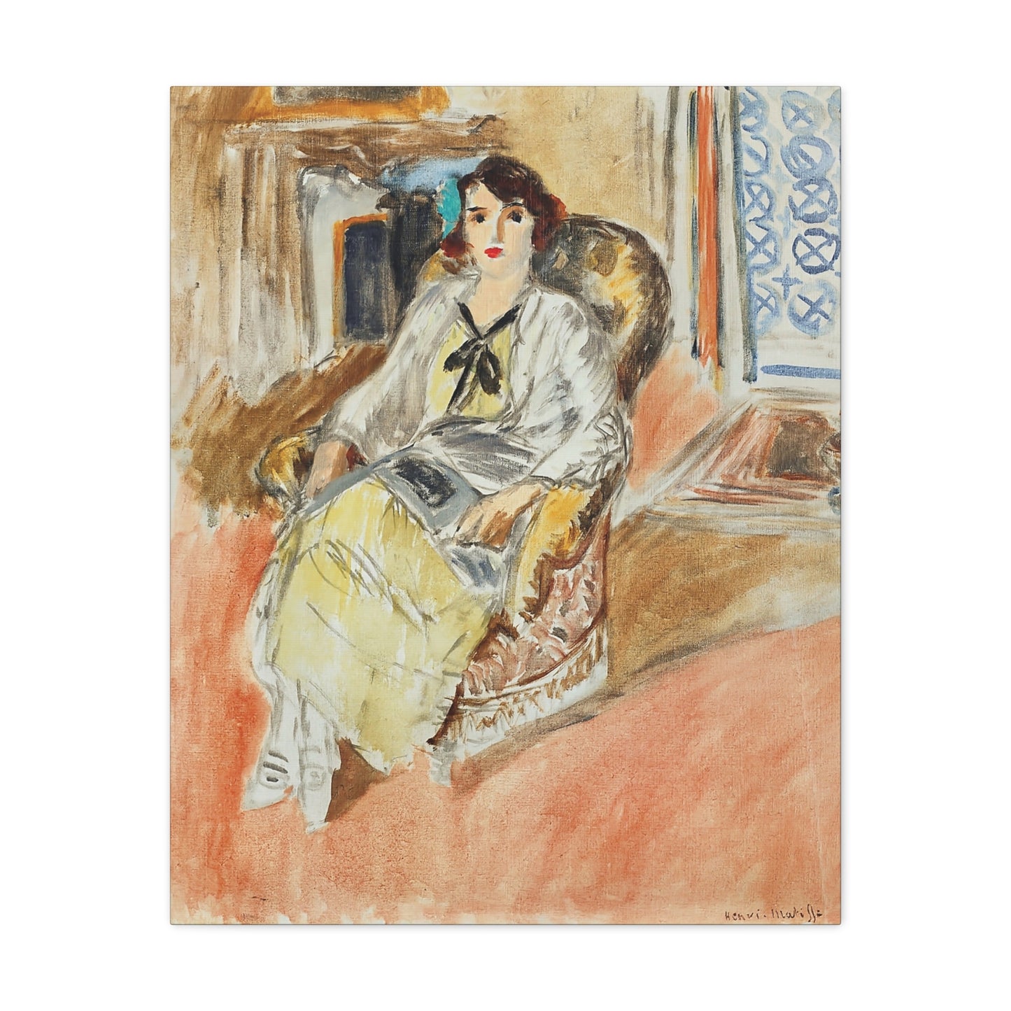 Jeune fille assise, robe jaune (1921-1922) by Henri Matisse / Reproduction Fine Art sur Toile / Epaisseur 3.2 cm - 1.25 inch