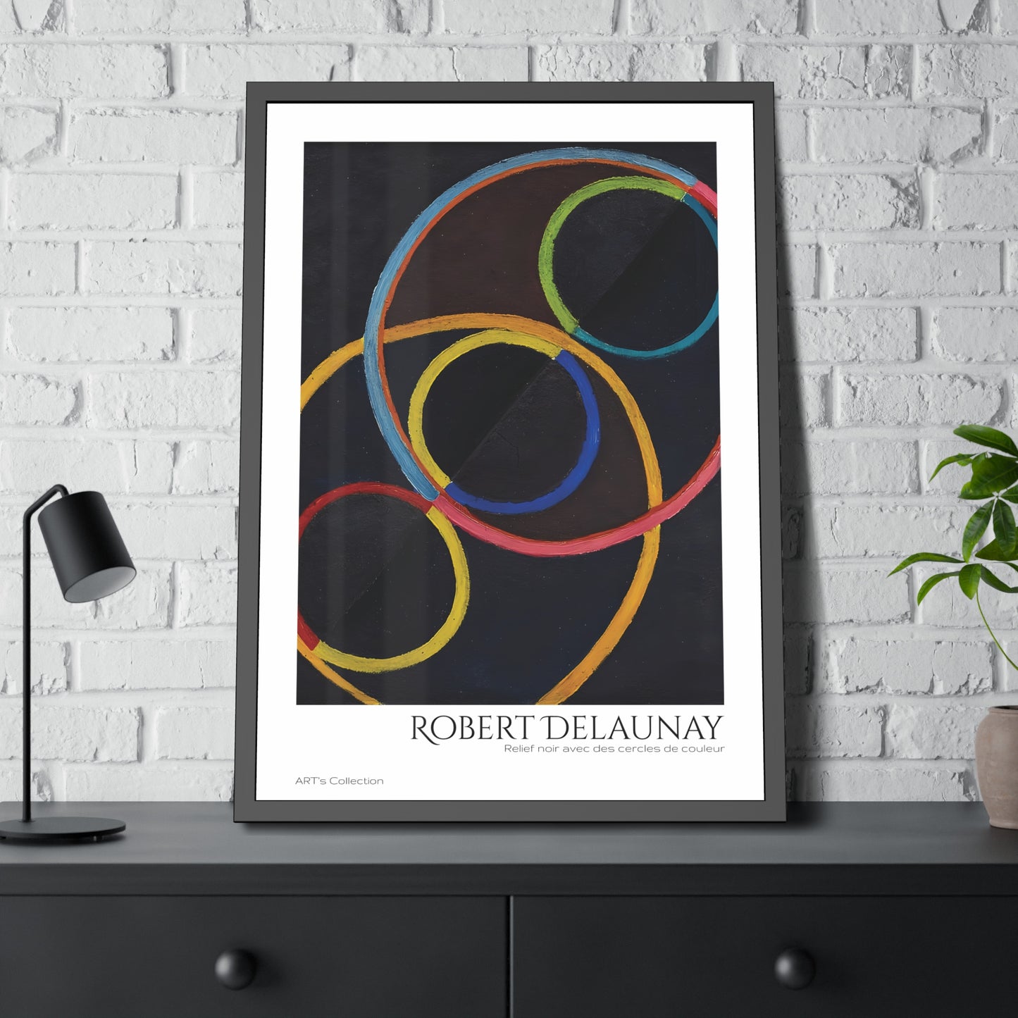 Relief noir avec des cercles de couleur by Robert Delaunay / Affiche Encadrée série ART's Collection