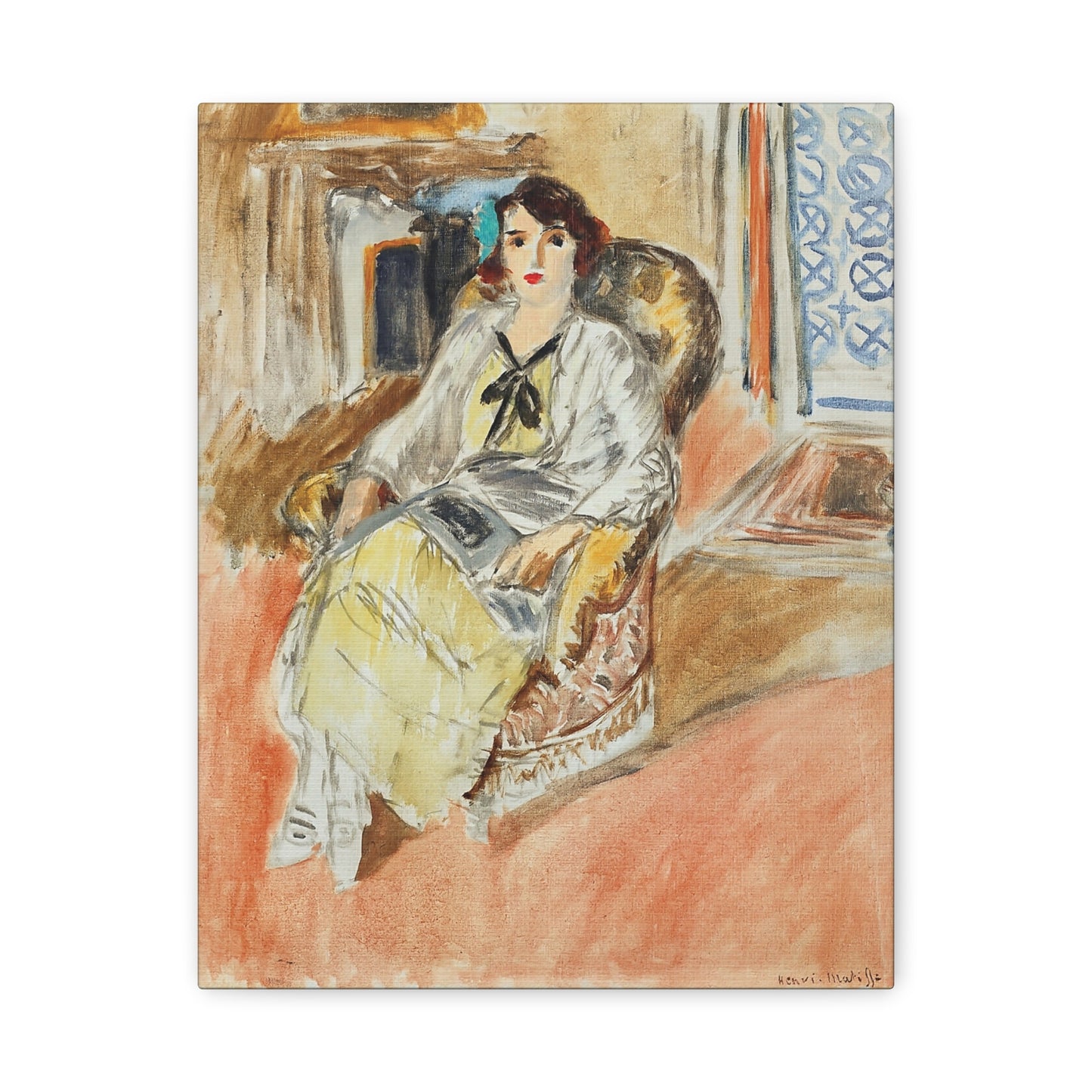 Jeune fille assise, robe jaune (1921-1922) by Henri Matisse / Reproduction Fine Art sur Toile / Epaisseur 3.2 cm - 1.25 inch