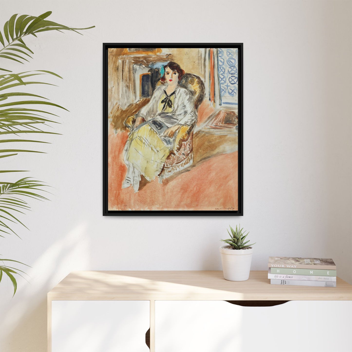 Jeune fille assise, robe jaune (1921-1922) by Henri Matisse / Toile encadrée sur caisse américaine