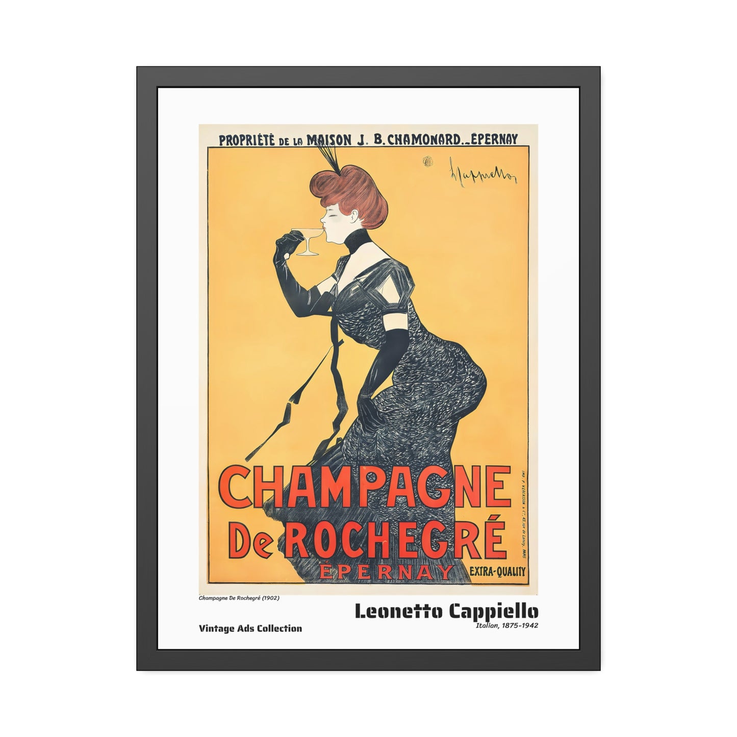 Champagne De Rochegré (1902) by Leonetto Cappiello / Affiche Encadrée Série Vintage Ads Collection