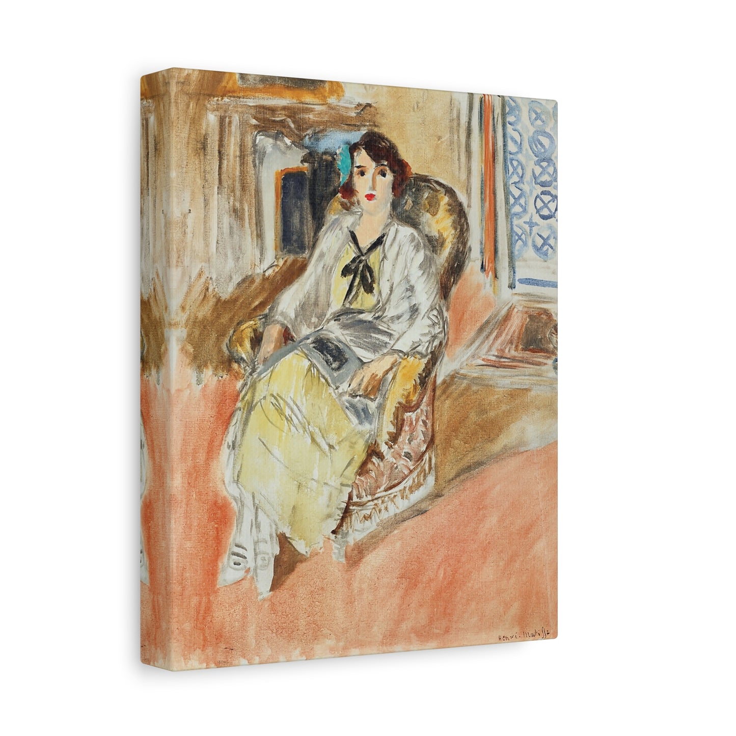 Jeune fille assise, robe jaune (1921-1922) by Henri Matisse / Reproduction Fine Art sur Toile / Epaisseur 3.2 cm - 1.25 inch
