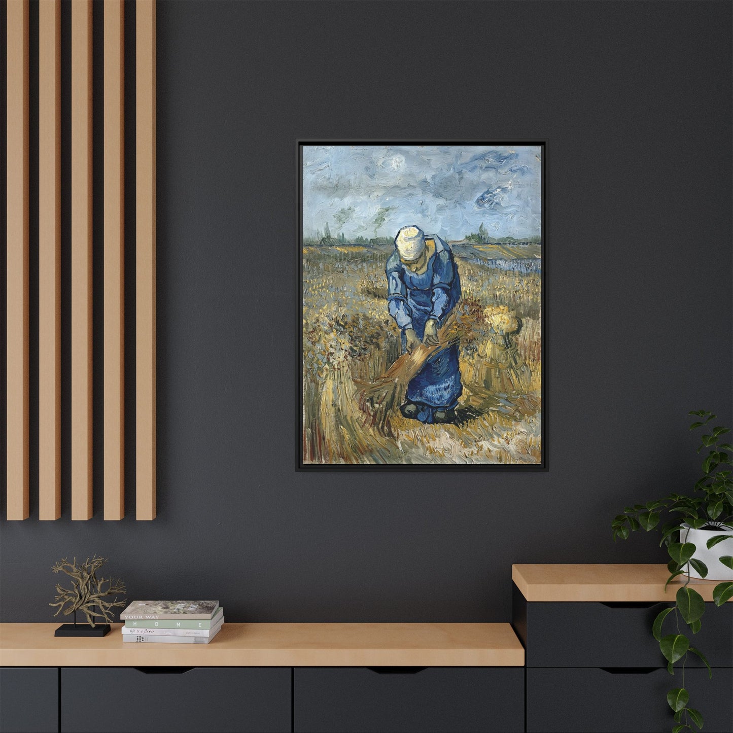 Peasant Woman Binding Sheaves (After Millet) by Vincent van Gogh / Toile encadrée sur caisse américaine