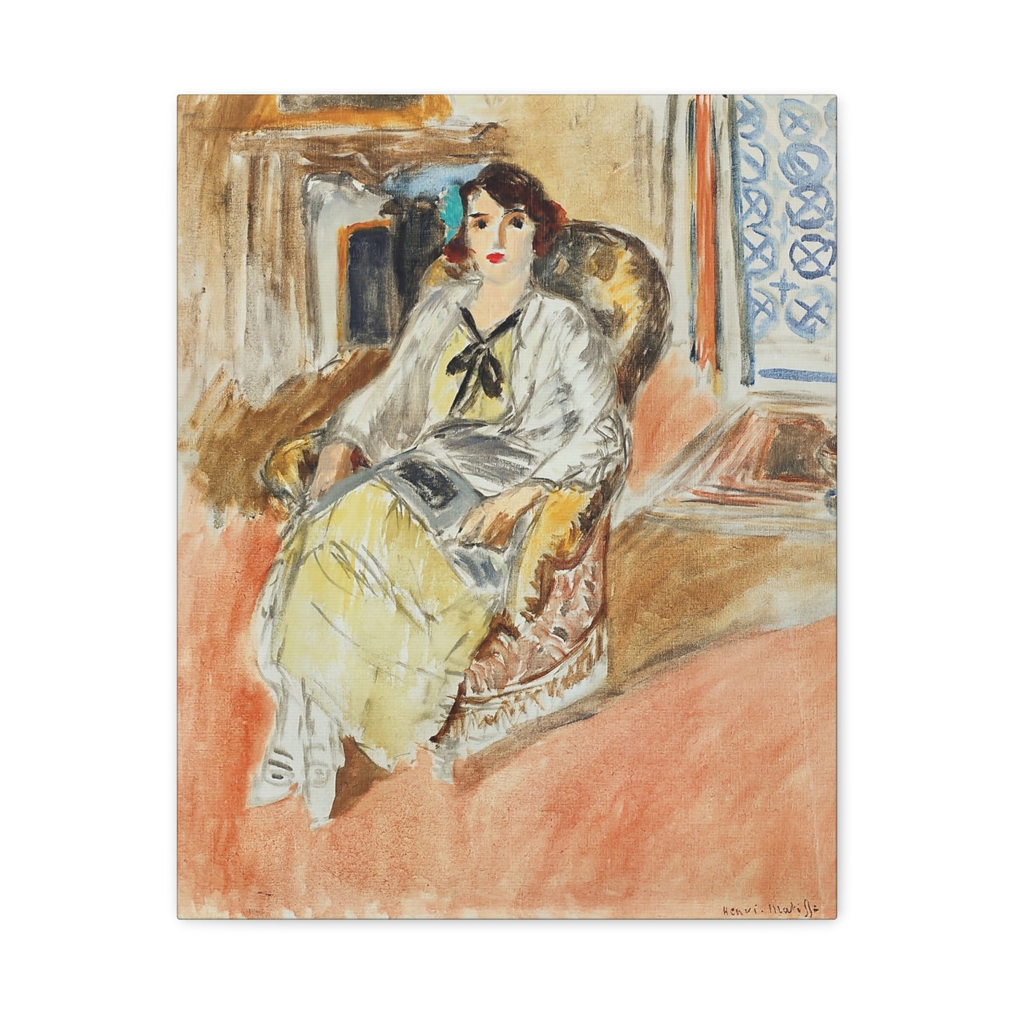 Jeune fille assise, robe jaune (1921-1922) by Henri Matisse / Reproduction Fine Art sur Toile / Epaisseur 3.2 cm - 1.25 inch