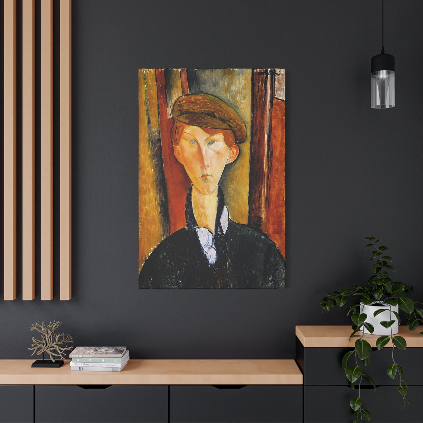 Young Man with a Cap (early 20th century) by Amedeo Modigliani / Reproduction Fine Art sur Toile / Flanc Large Epaisseur 3.2 cm - 1.25 inch