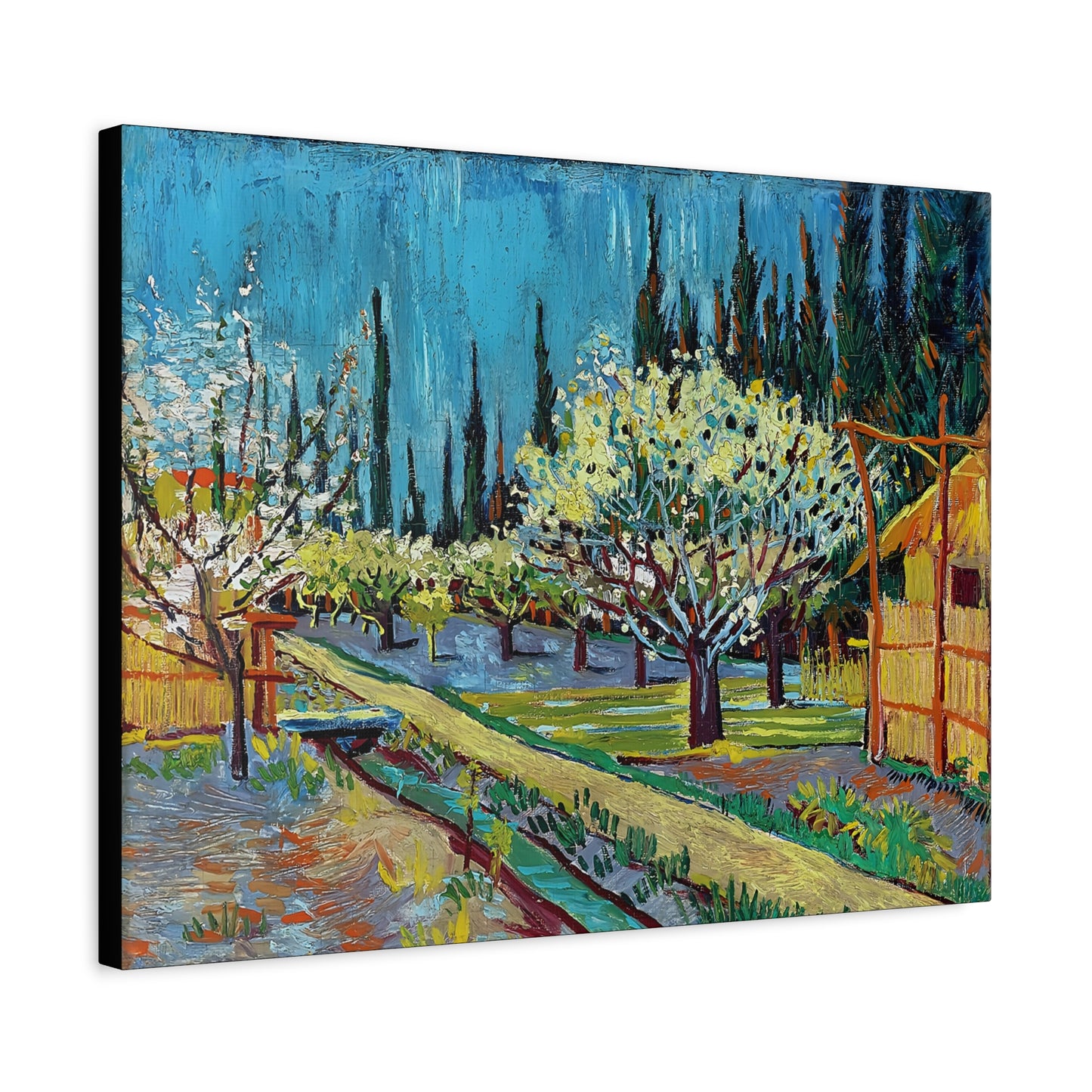 Orchard Bordered by Cypresses (1888) by Vincent van Gogh / Reproduction Fine Art sur Toile / Epaisseur 3,2cm - 1'25 po