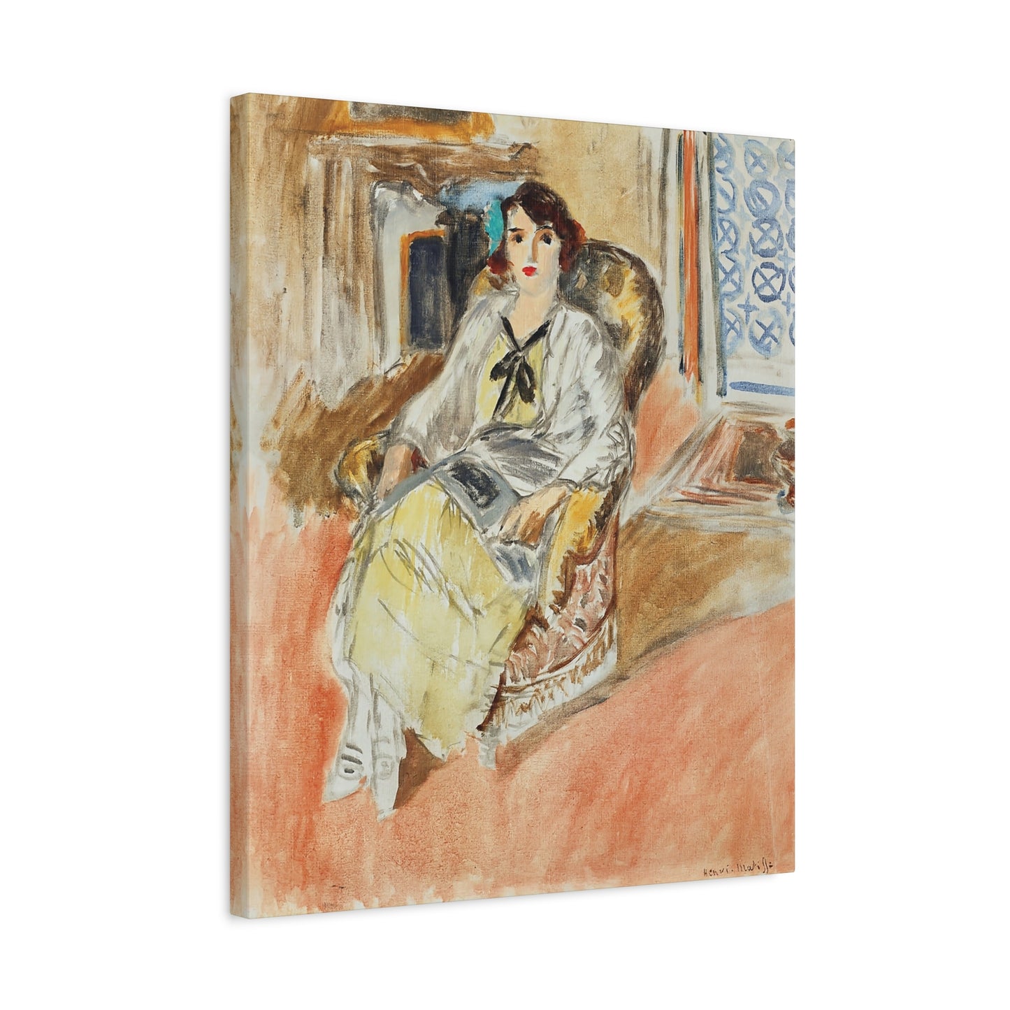Jeune fille assise, robe jaune (1921-1922) by Henri Matisse / Reproduction Fine Art sur Toile / Epaisseur 3.2 cm - 1.25 inch